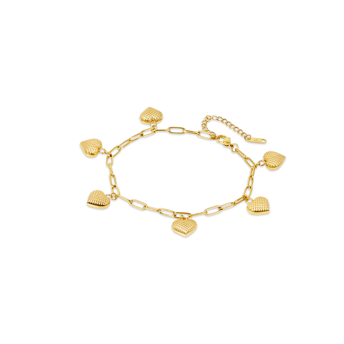 Textured Heart Pendant Anklet - Gold