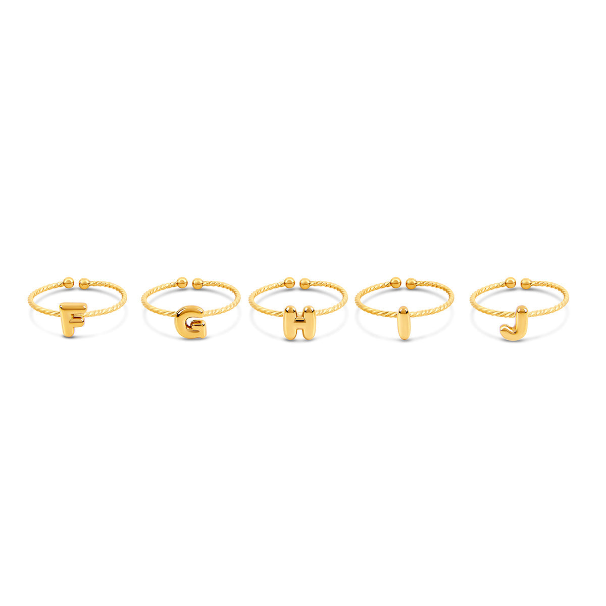 Bubble Initial Rope Chain Adjustable Ring - Gold