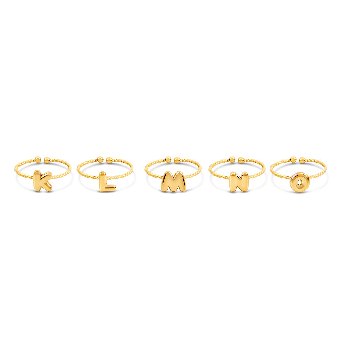 Bubble Initial Rope Chain Adjustable Ring - Gold
