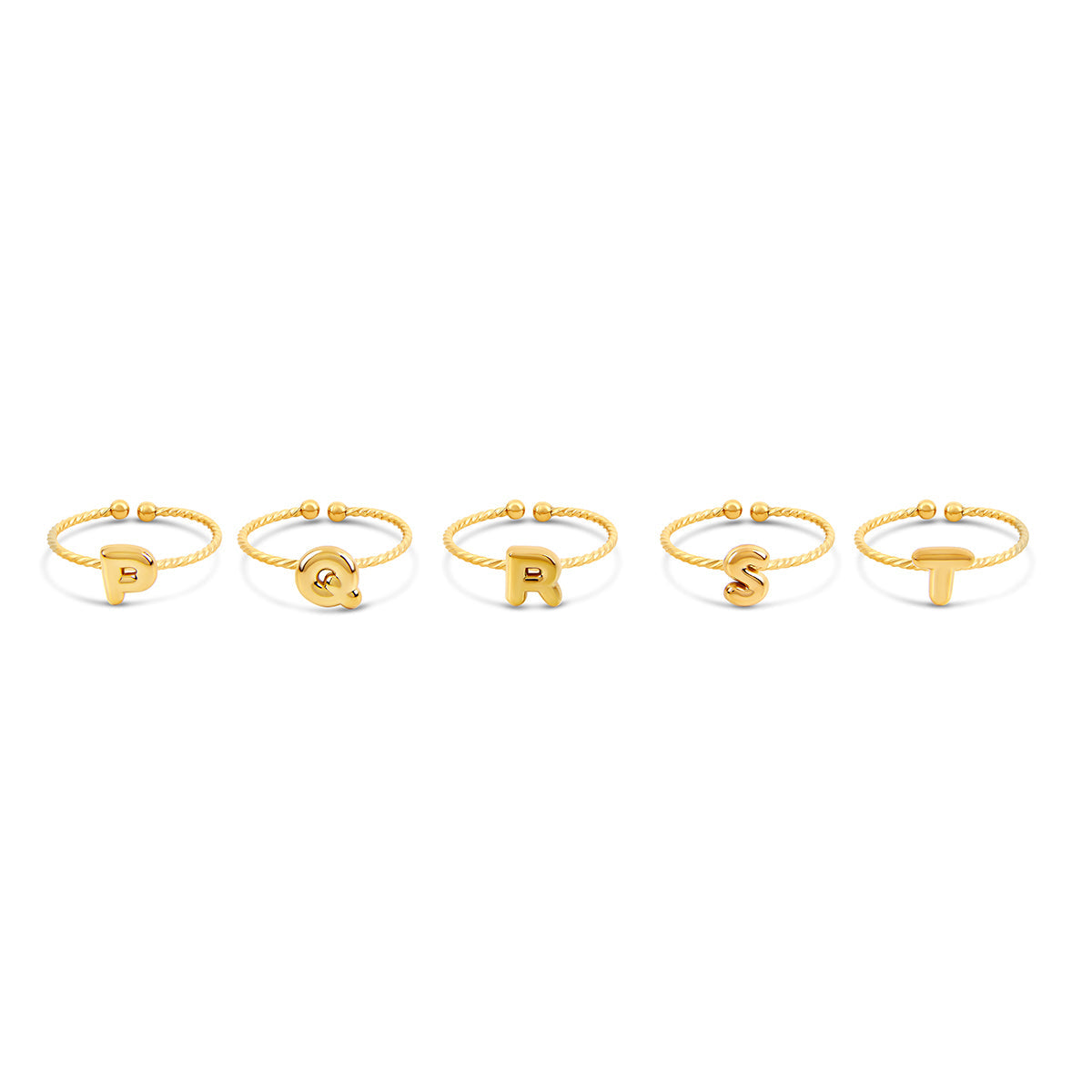 Bubble Initial Rope Chain Adjustable Ring - Gold