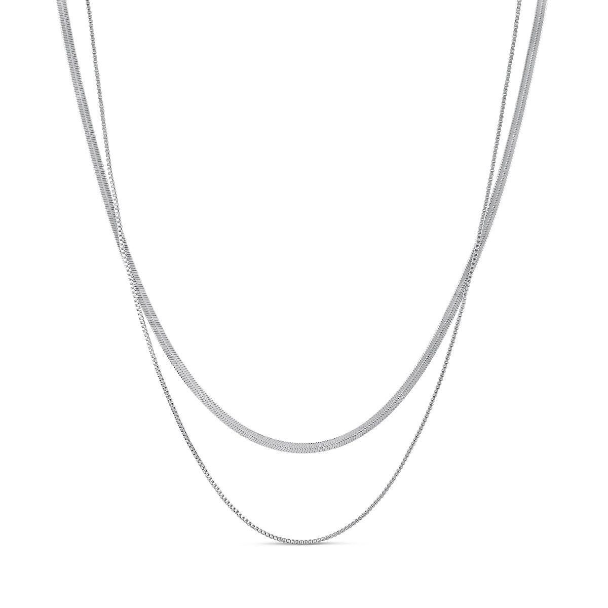 Snake Double Chain Necklace - Silver