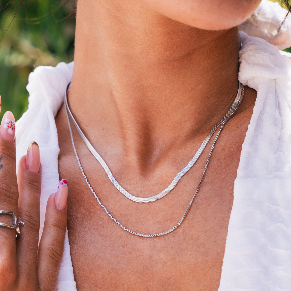 Snake Double Chain Necklace - Silver