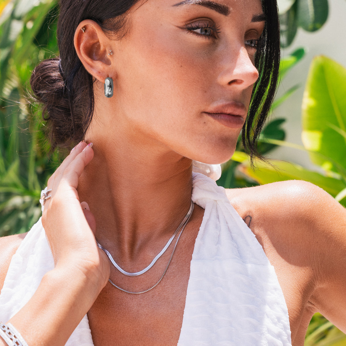 Snake Double Chain Necklace - Silver