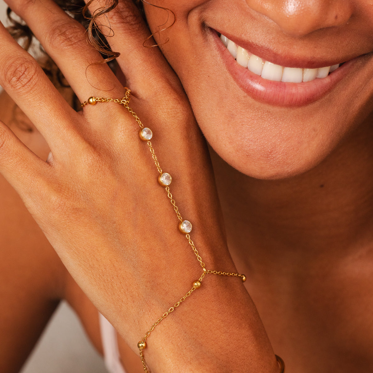 Stone Hand Chain - Gold