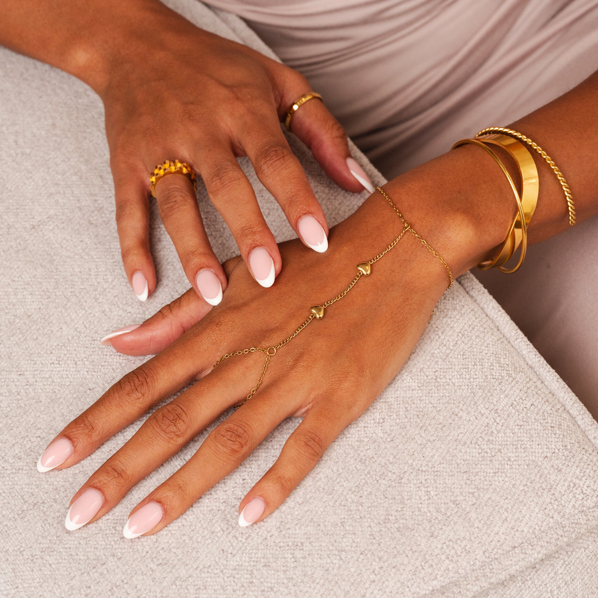 Hearts Hand Chain - Gold