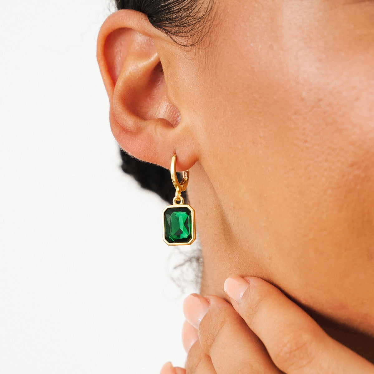 Tropez Huggie Hoop Earrings - Gold/Green