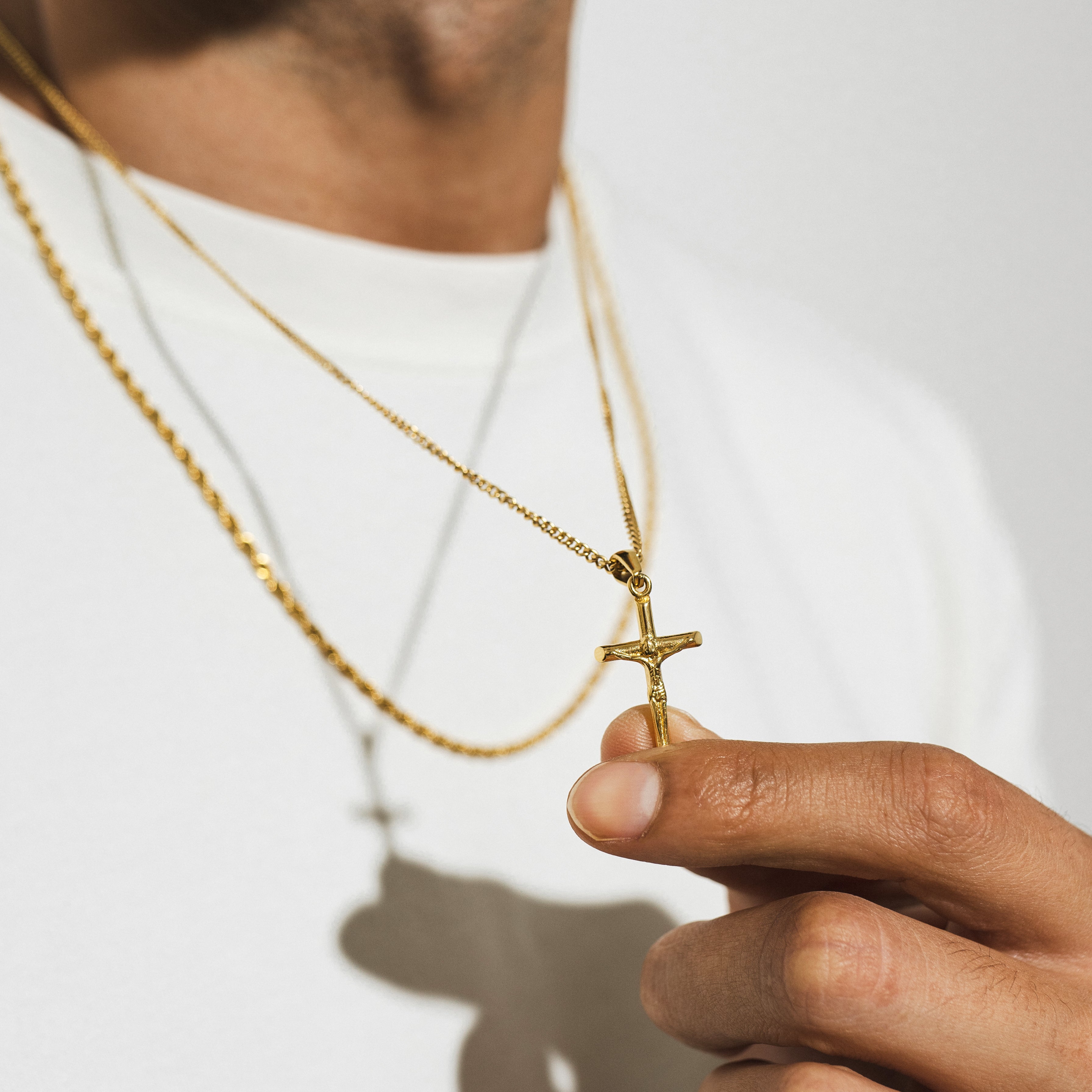 Cross Pendant Necklace X Rope Chain Full Set - Gold