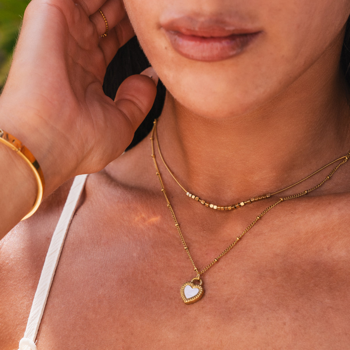 Marble Heart Layered Necklace - Gold