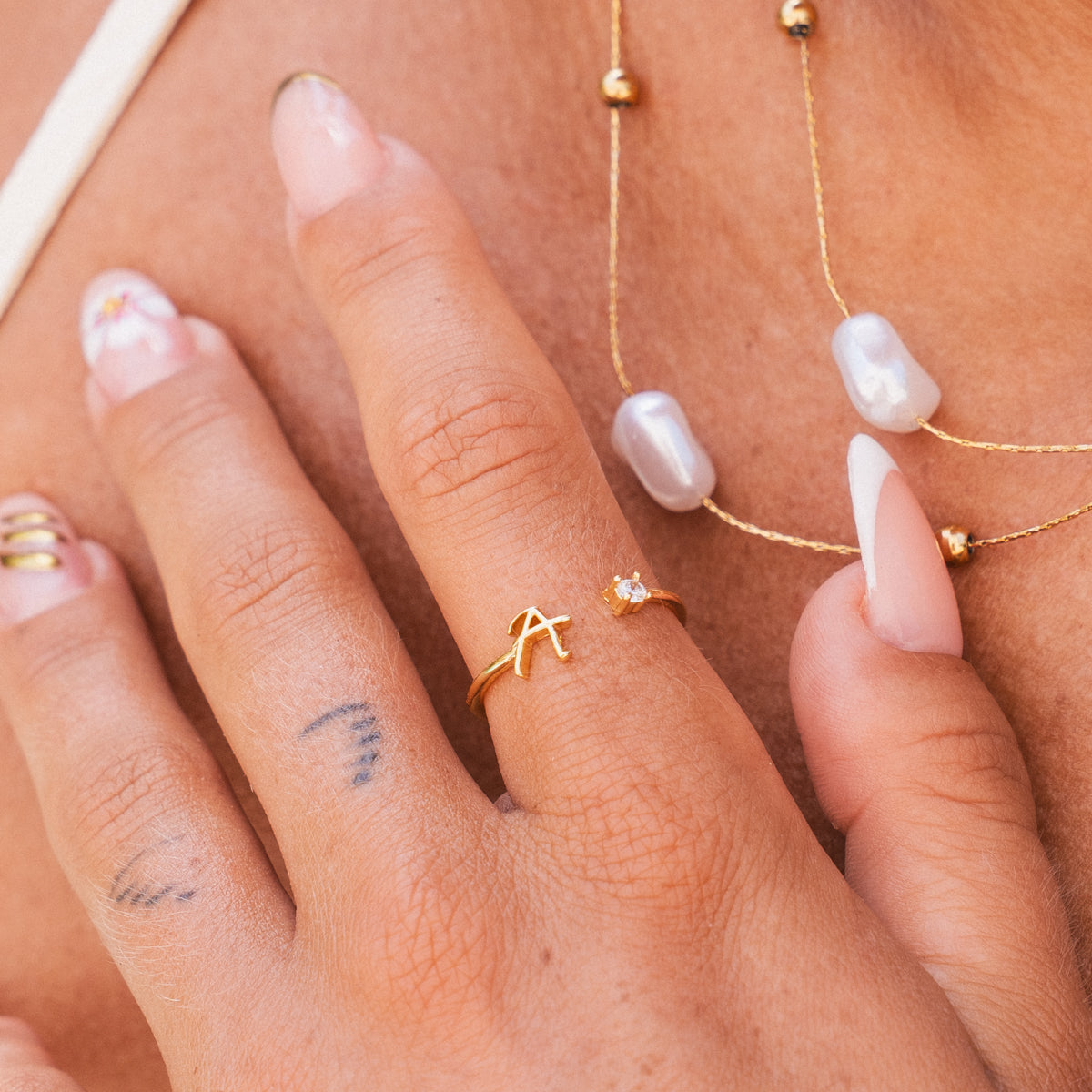 Scripture Stone Initial Adjustable Ring - Gold