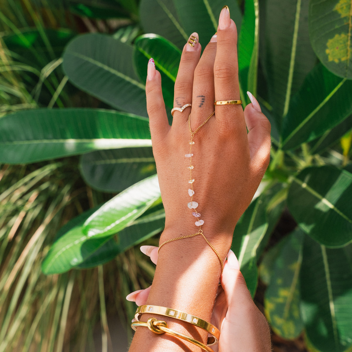 Gem Stone Hand Chain - Gold