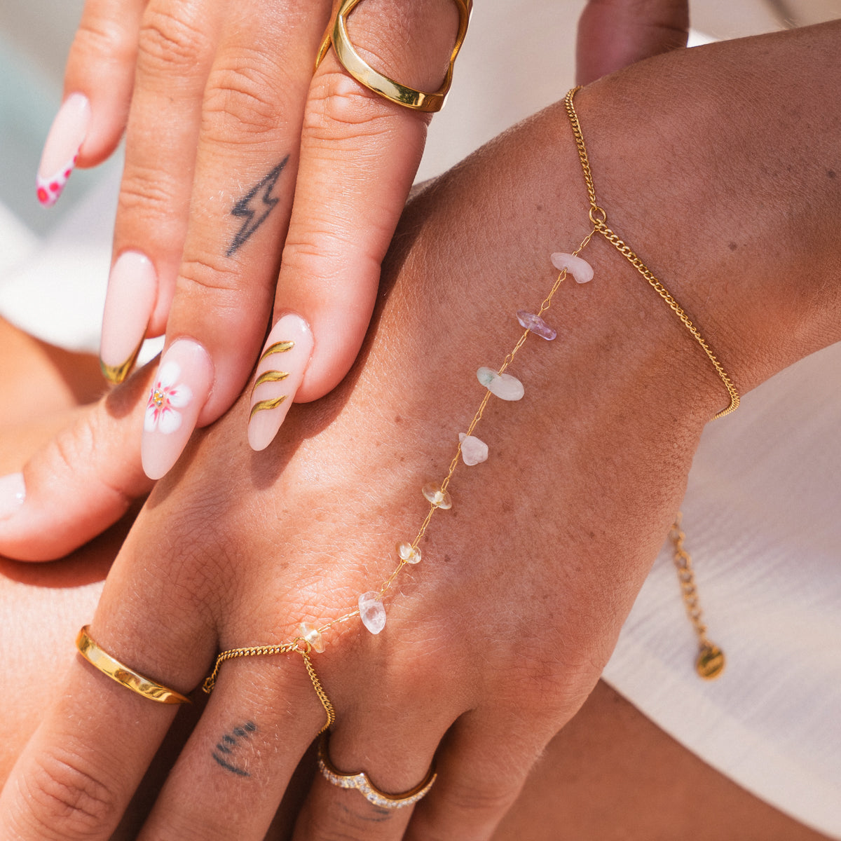 Gem Stone Hand Chain - Gold