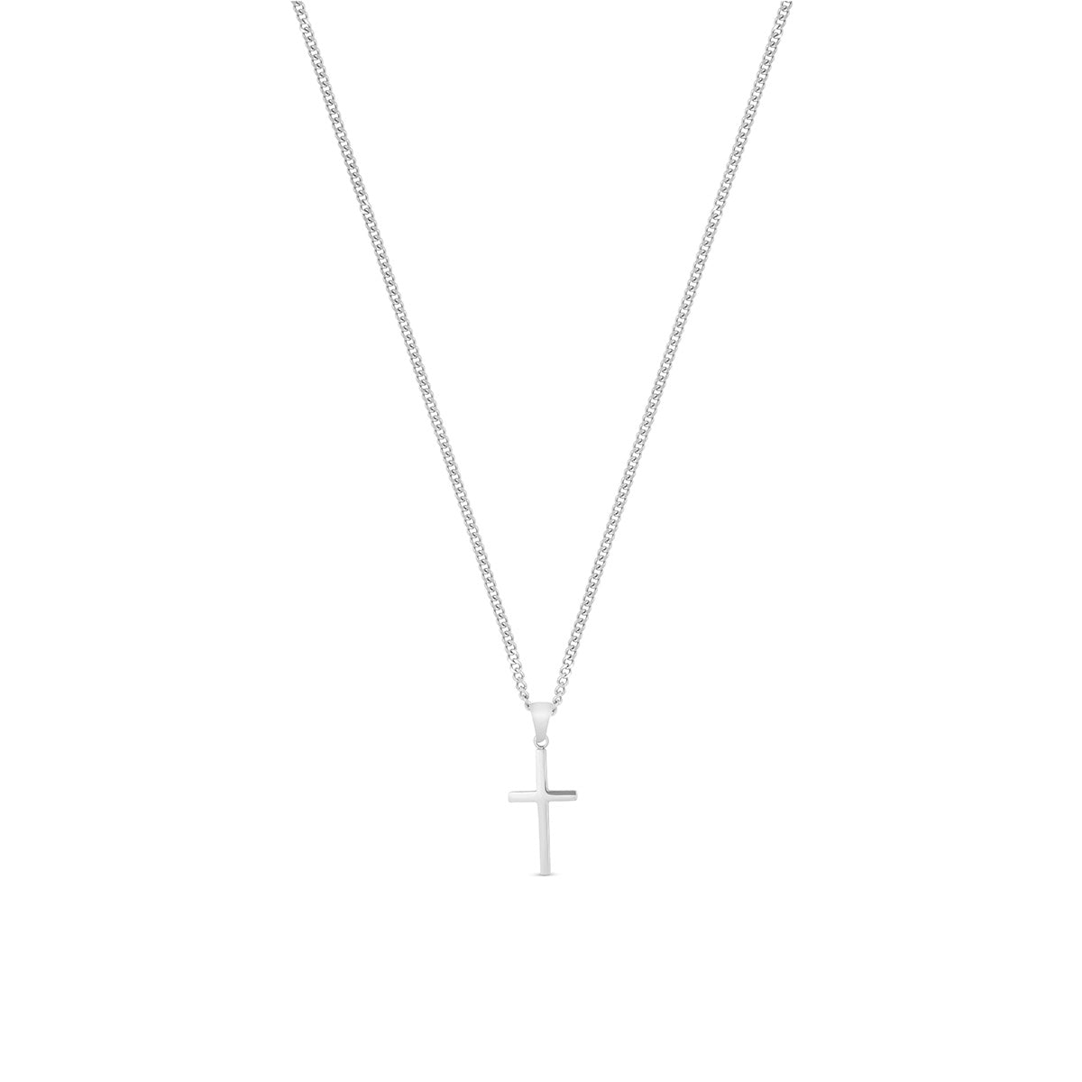 Flat Cross Pendant Necklace - Silver