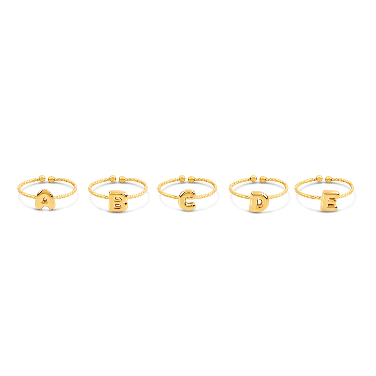 Bubble Initial Rope Chain Adjustable Ring - Gold
