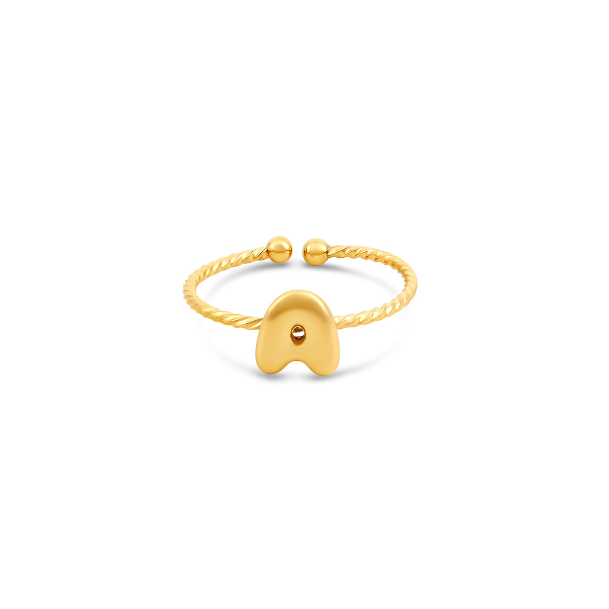 Bubble Initial Rope Chain Adjustable Ring - Gold