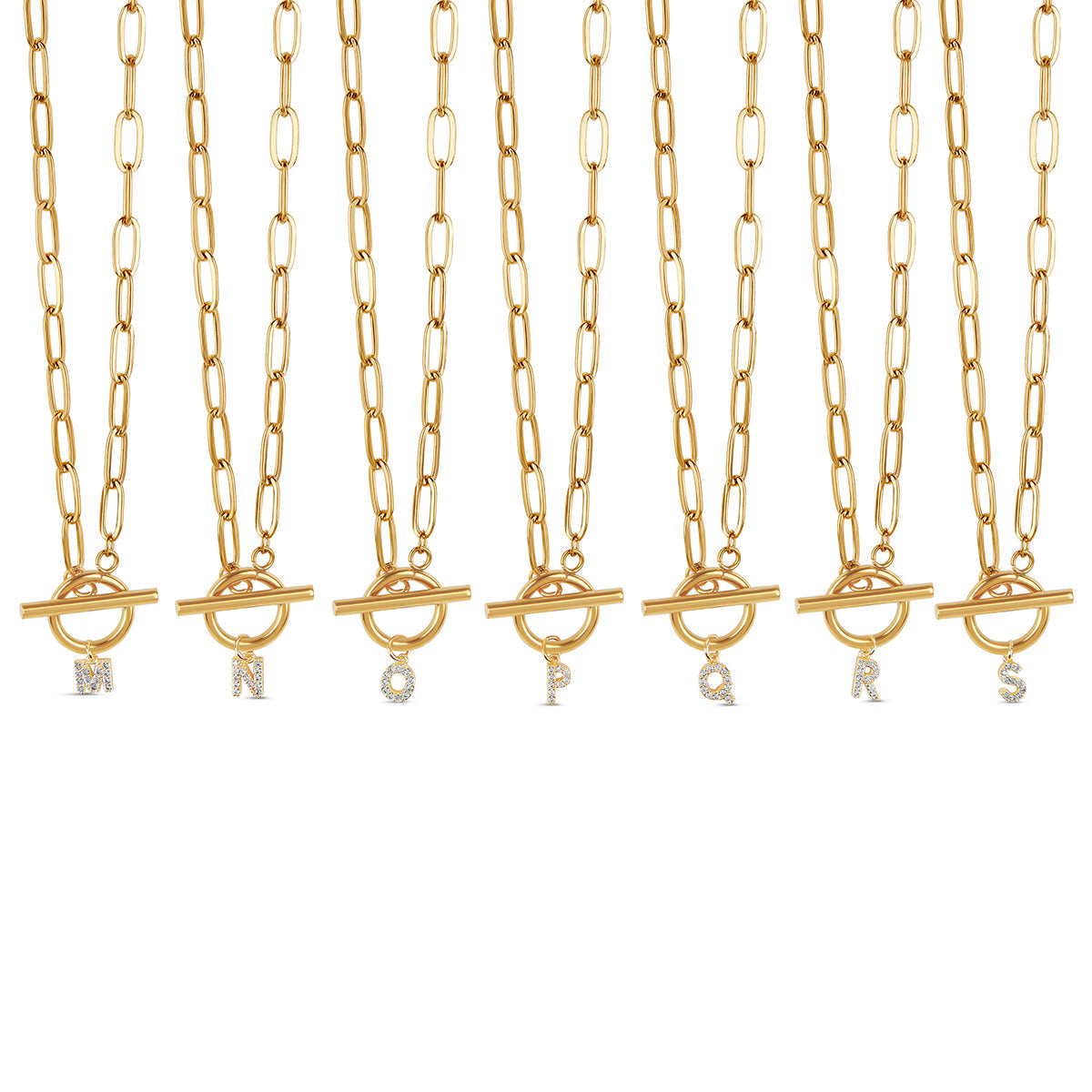 Stone Initial Toggle Necklace - Gold