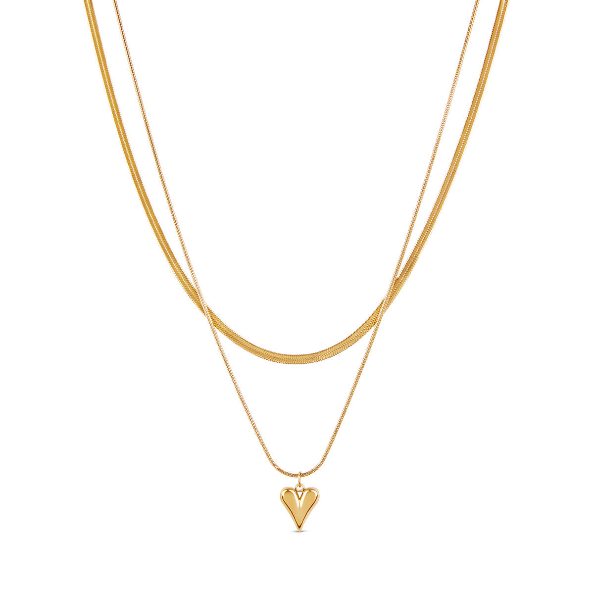 Sculpted Heart Layered Necklace - Gold