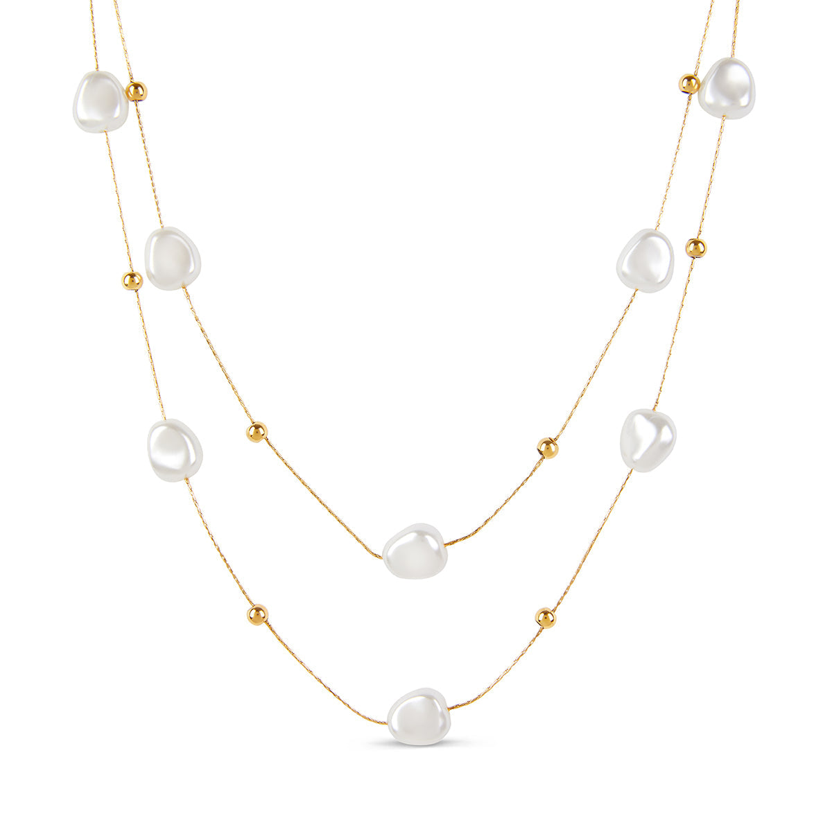 Abstract Pearl Layered Necklace - Gold