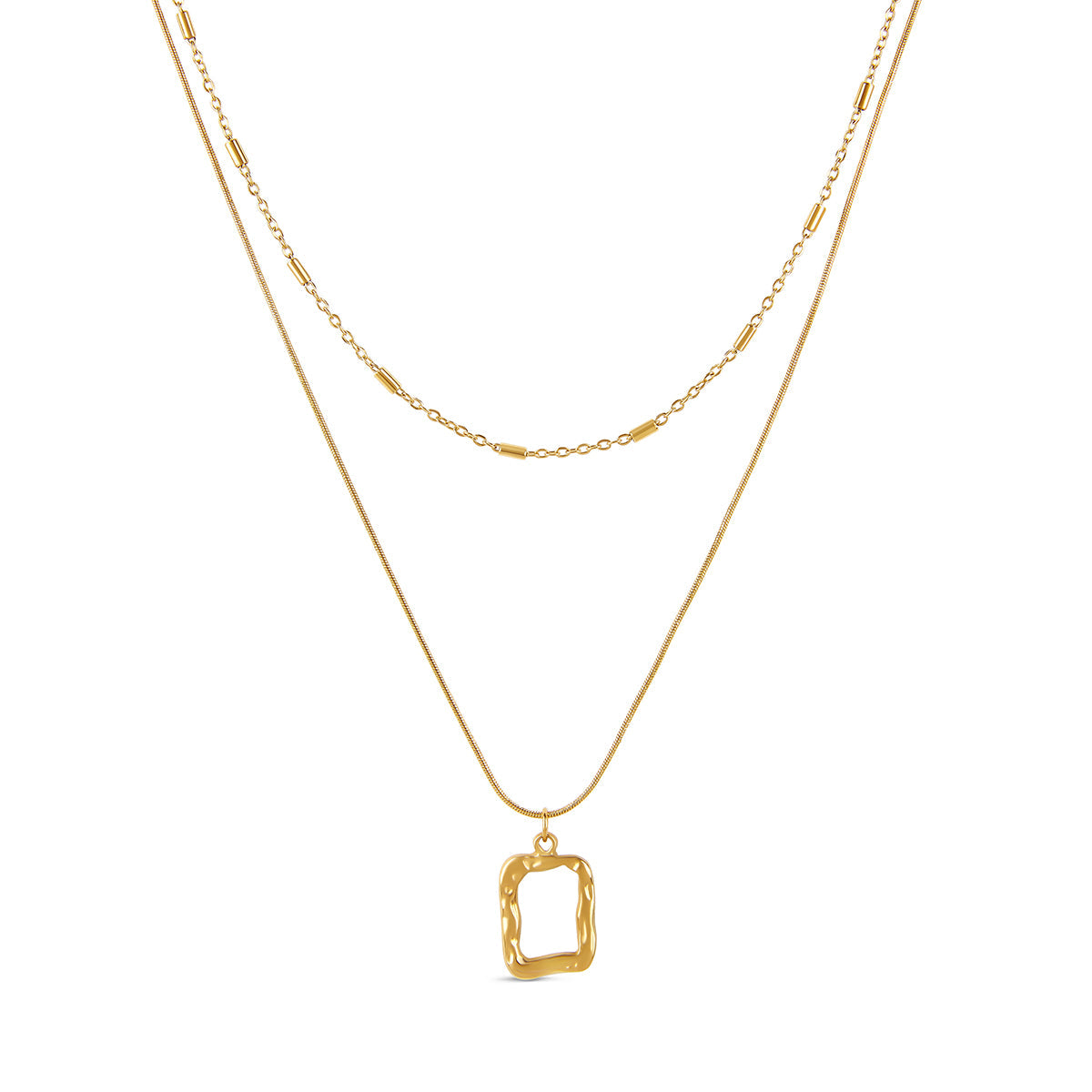 Sculpture Pendant Layered Necklace - Gold