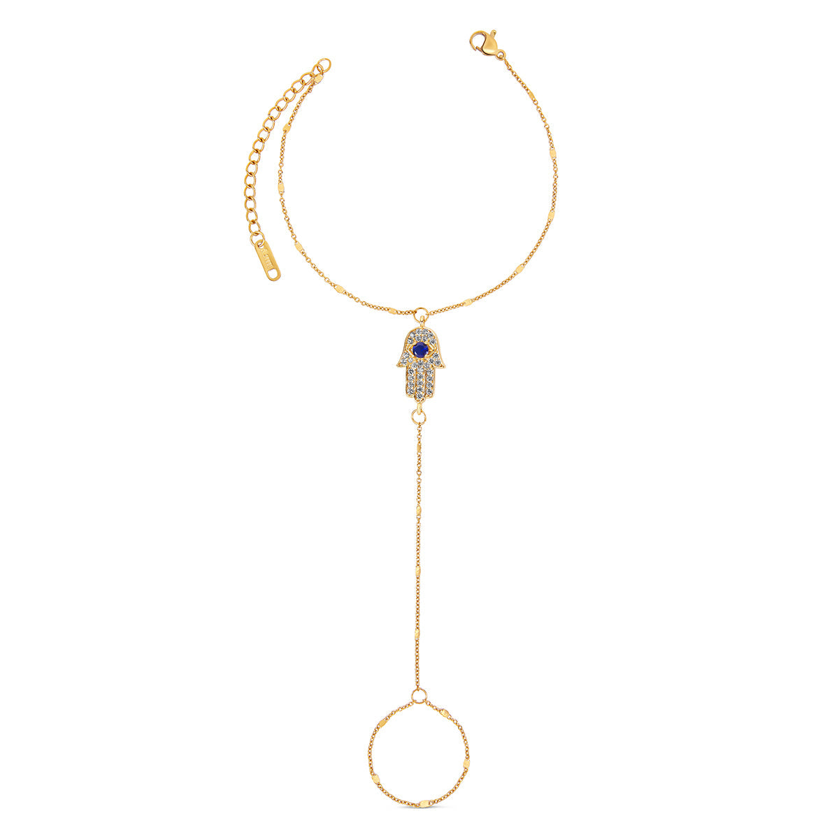 Hamsa Stone Hand Chain - Gold