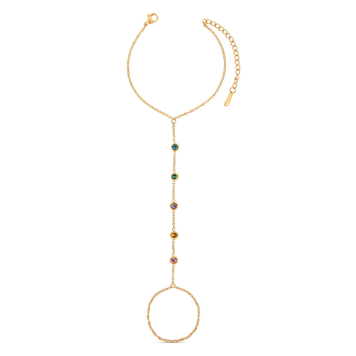 Multi Colour Stone Hand Chain - Gold