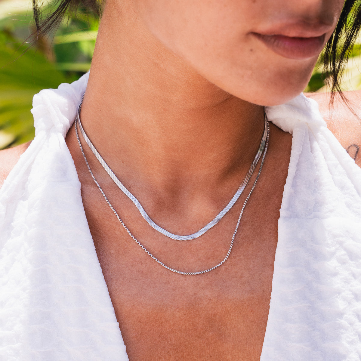 Snake Double Chain Necklace - Silver