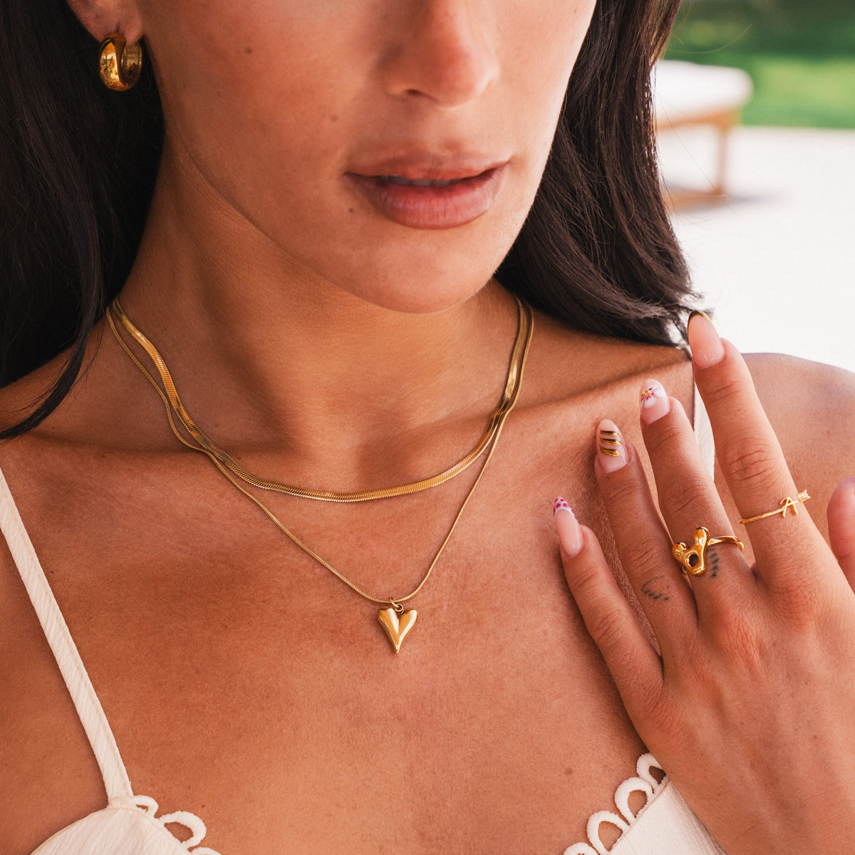 Sculpted Heart Layered Necklace - Gold