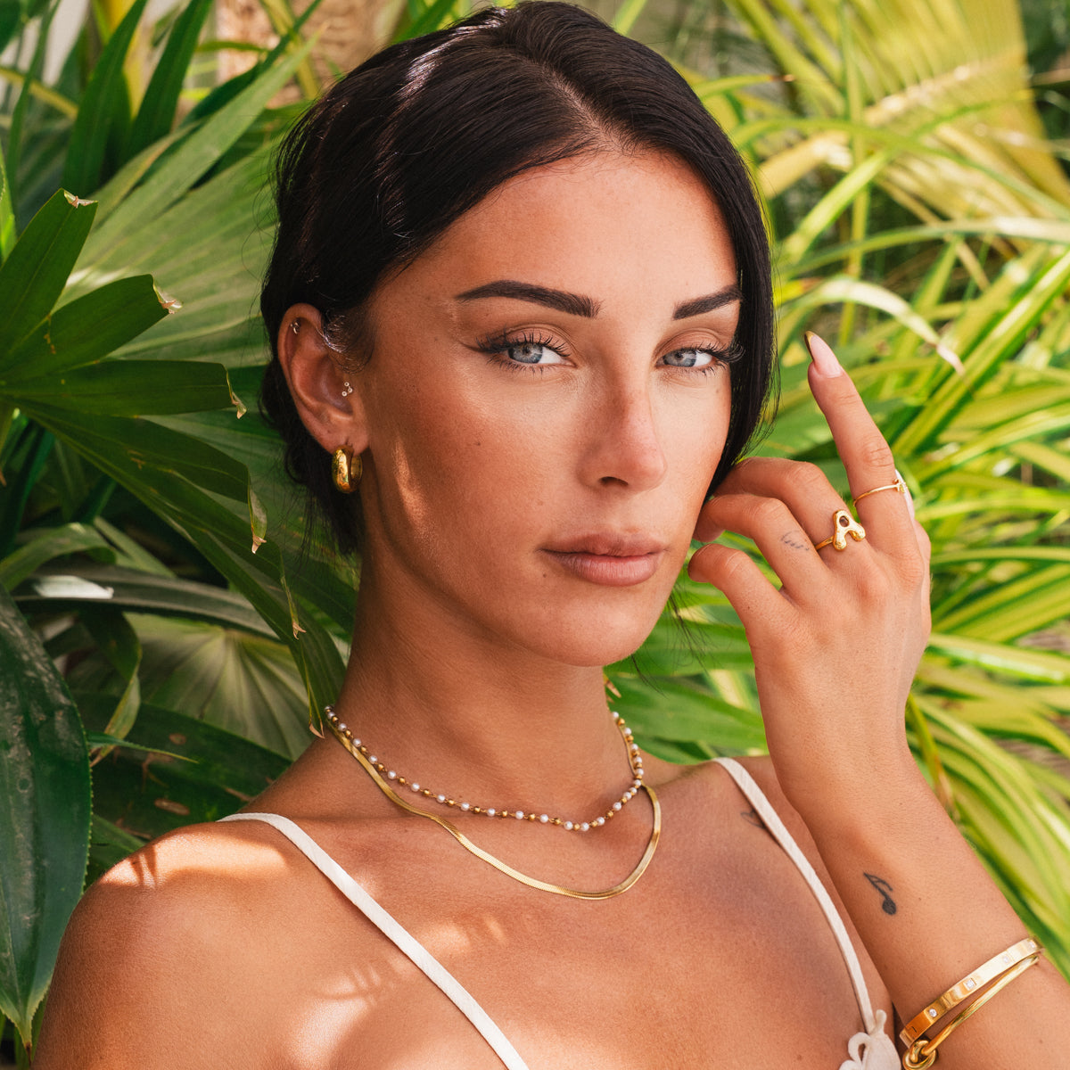 Abstract Pearl Layered Necklace - Gold