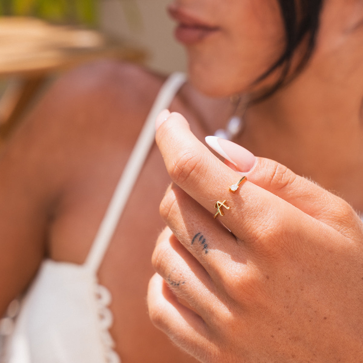 Scripture Stone Initial Adjustable Ring - Gold