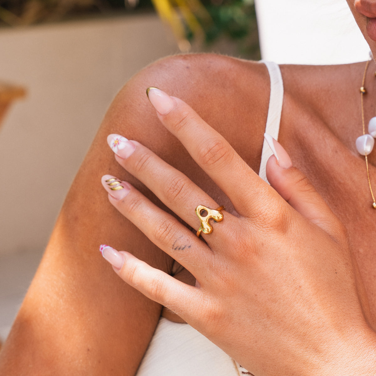 Bubble Initial Adjustable Ring - Gold