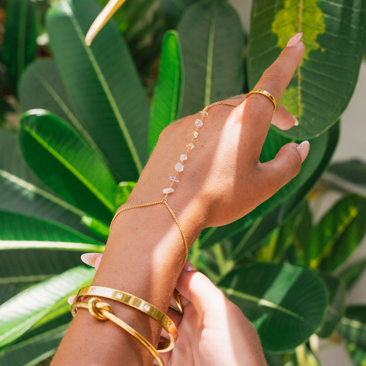Gem Stone Hand Chain - Gold