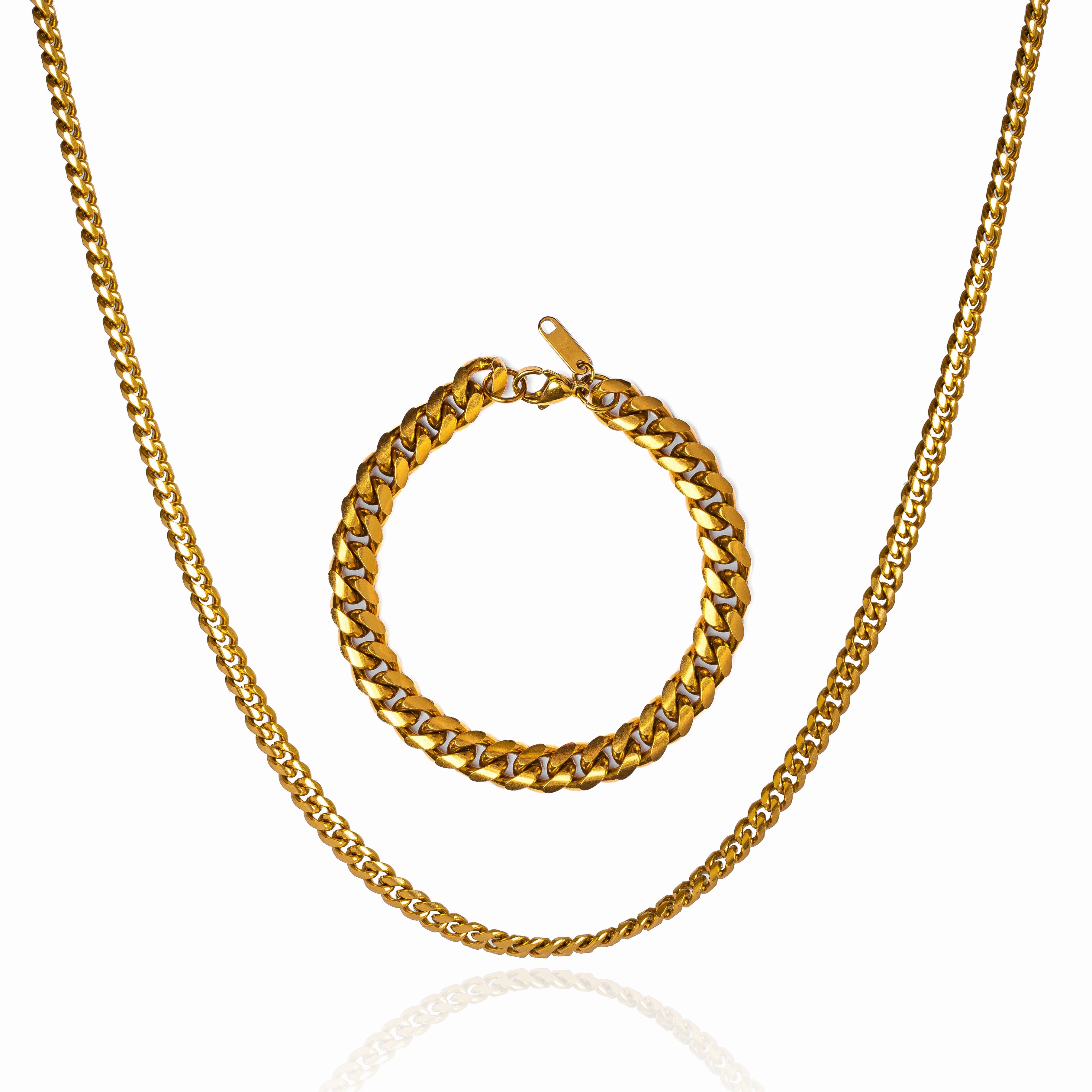 Curb Chain Bracelet X Curb Chain Necklace Set - 18K Gold